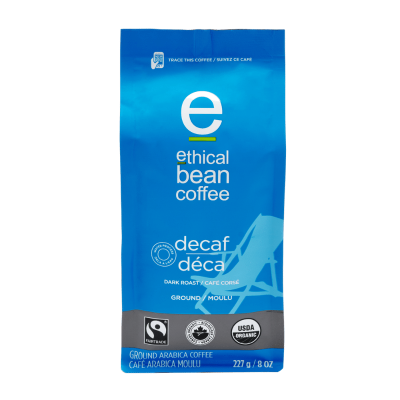 fairtrade organic certified decaf ground coffee Ethical Bean Coffee Canada