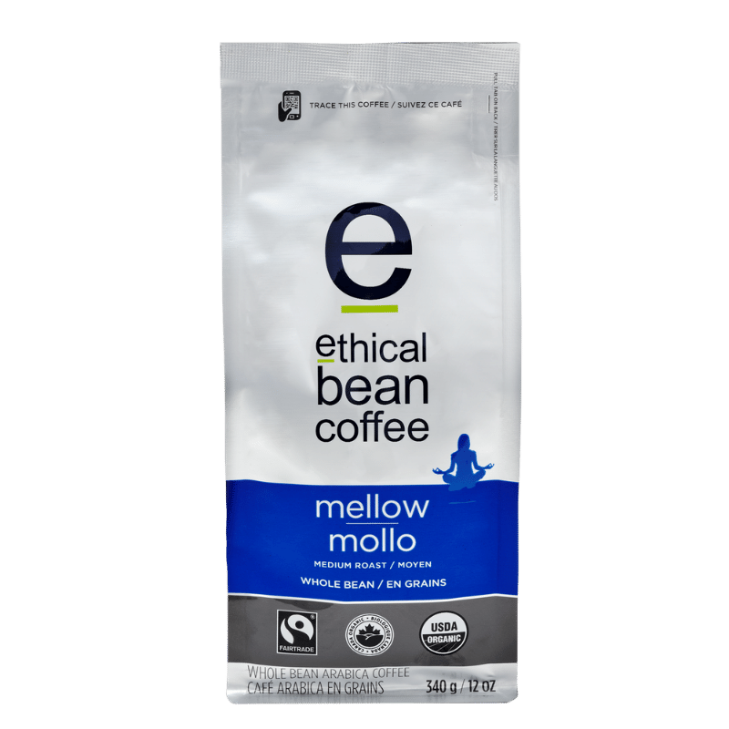 fairtrade organic certified mellow whole bean bag Ethical Bean Coffee Canada