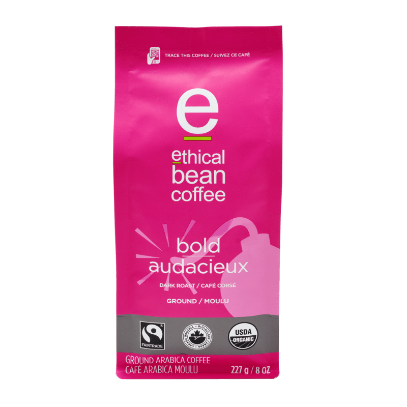 ethical bean bold dark ground coffee front