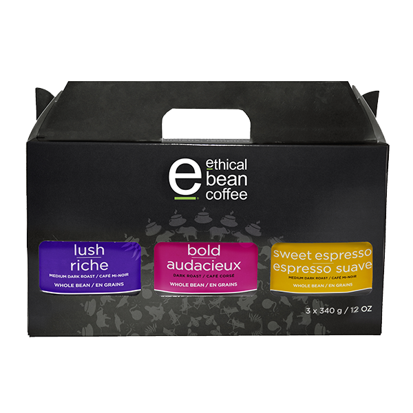 ethical bean whole bean 3 pack gift pack 100% fairtrade organic coffee