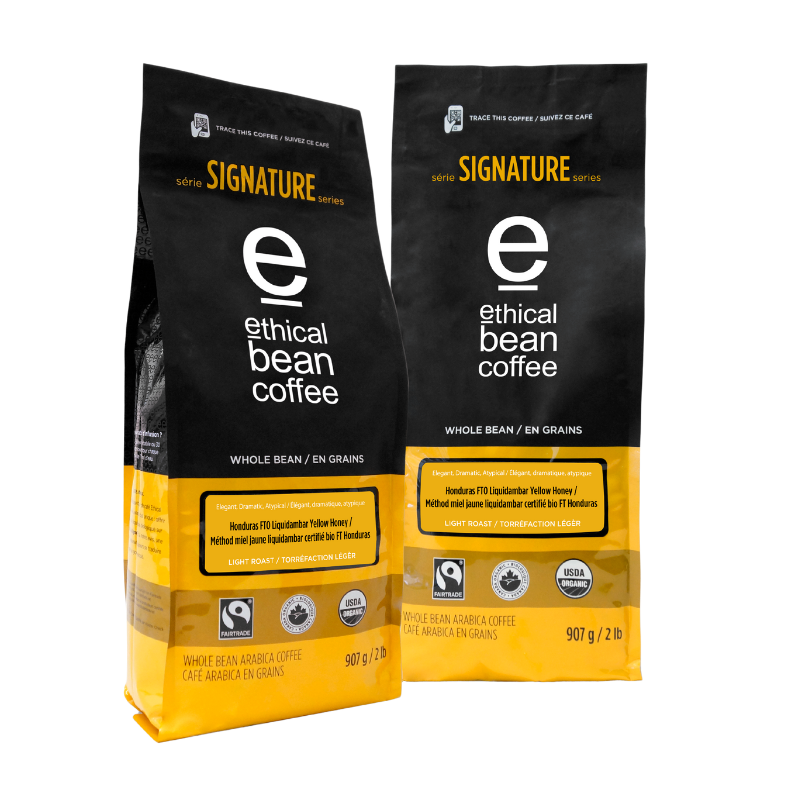 honduras fairtrade organic liquidambar yellow honey light roast whole bean ethical bean coffee signature series