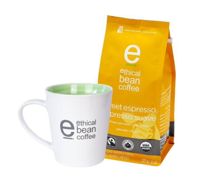 ethical bean bundle and save ground coffee with mug