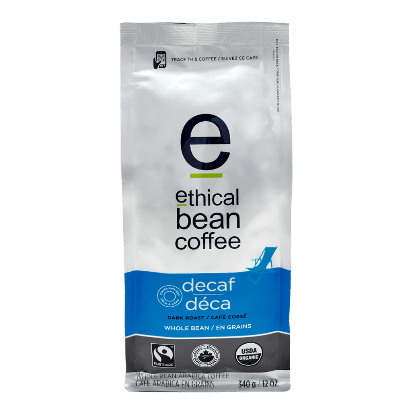fairtrade organic certified decaf ground bag Ethical Bean Coffee Canada
