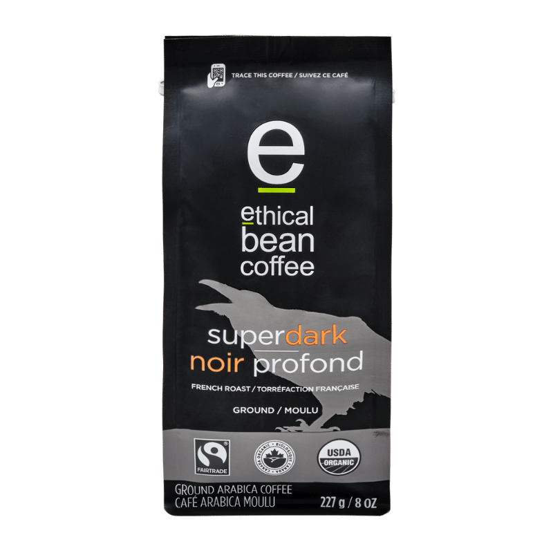 fairtrade organic certified superdark ground bag Ethical Bean Coffee Canada