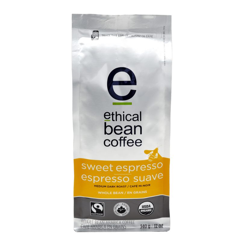fairtrade organic certified sweet espresso whole bean bag Ethical Bean Coffee Canada
