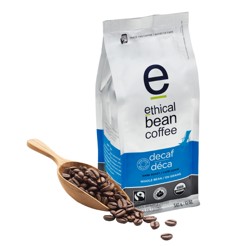 fairtrade organic certified decaf ground bag Ethical Bean Coffee Canada