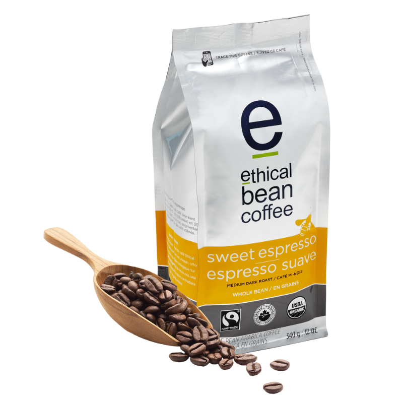 fairtrade organic certified sweet espresso whole bean bag Ethical Bean Coffee Canada